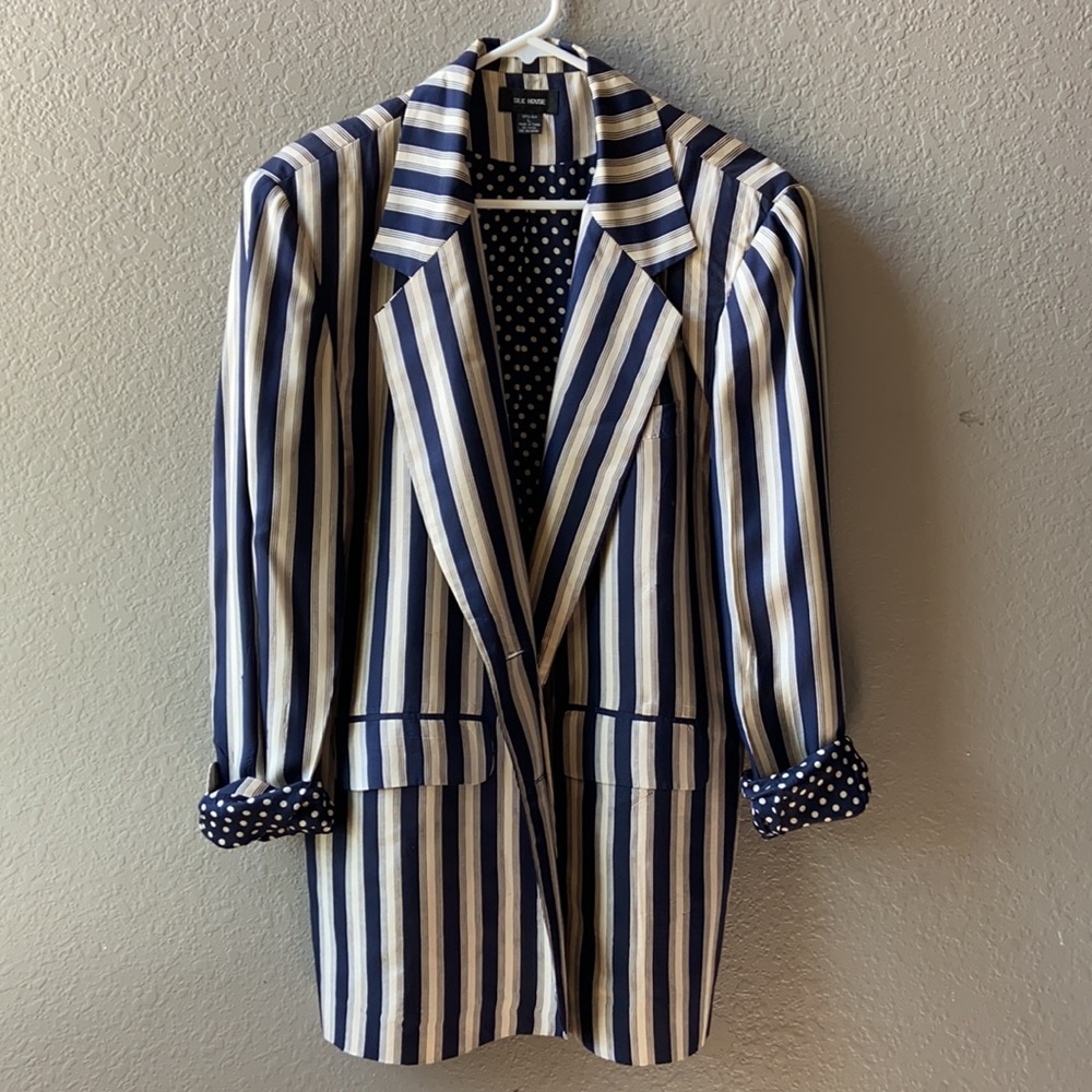 Silk House Striped and Polka Dot inside Blazer | 100 % silk | Size L